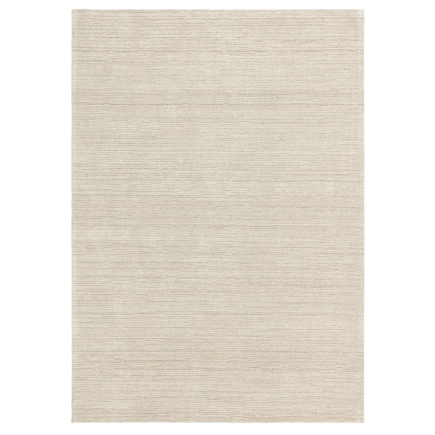 Hazy Putty Cream White Handwoven Rug – Tip-Sheared Finish Soft Wool Blend Plain Striped Carpet for Modern Interiors