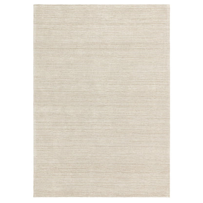 Hazy Putty Cream White Handwoven Rug – Tip-Sheared Finish Soft Wool Blend Plain Striped Carpet for Modern Interiors