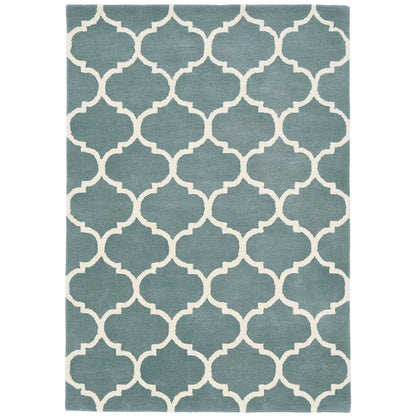 Albany Ogee Duck Egg Moroccan Trellis Hand Tufted Wool Rug