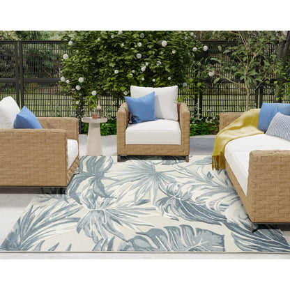 Aloha ALH43 Tropical Floral Ivory Blue Indoor & Outdoor Area Rug