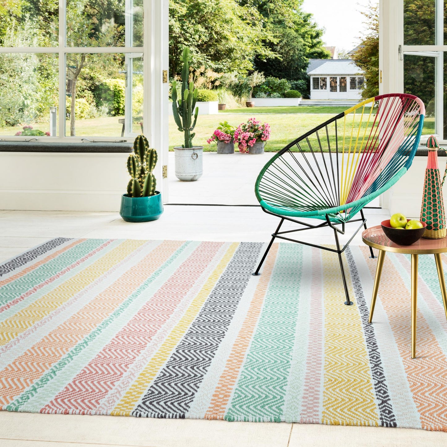 Boardwalk Reversible Eco-Friendly Pastel Multi Colours Striped Indoor & Outdoor Area Rug