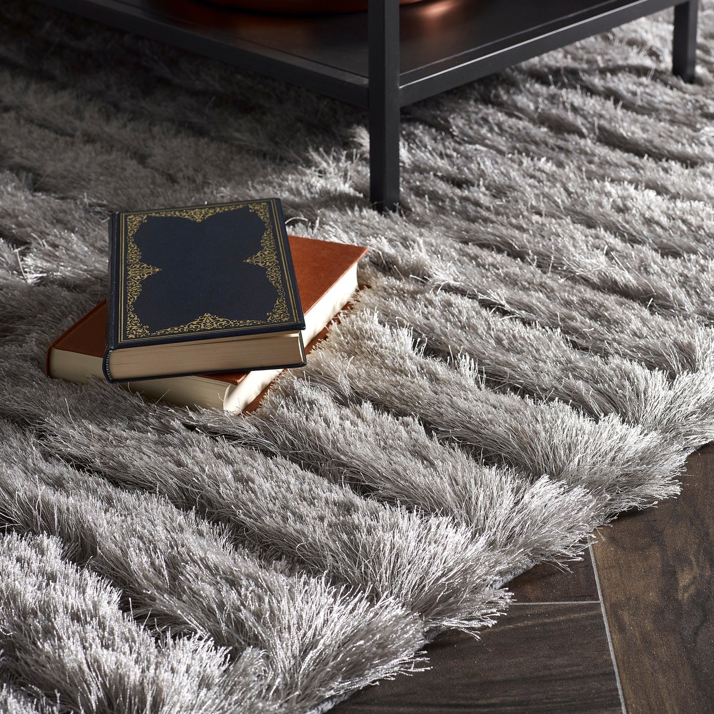 Origins Carved Glamour Silver Grey Shaggy Rug