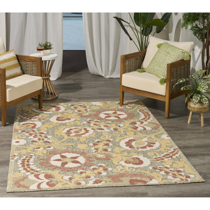 Aloha ALH17 Elegant Vine & Floral Sage Green Rose Indoor & Outdoor Area Rug