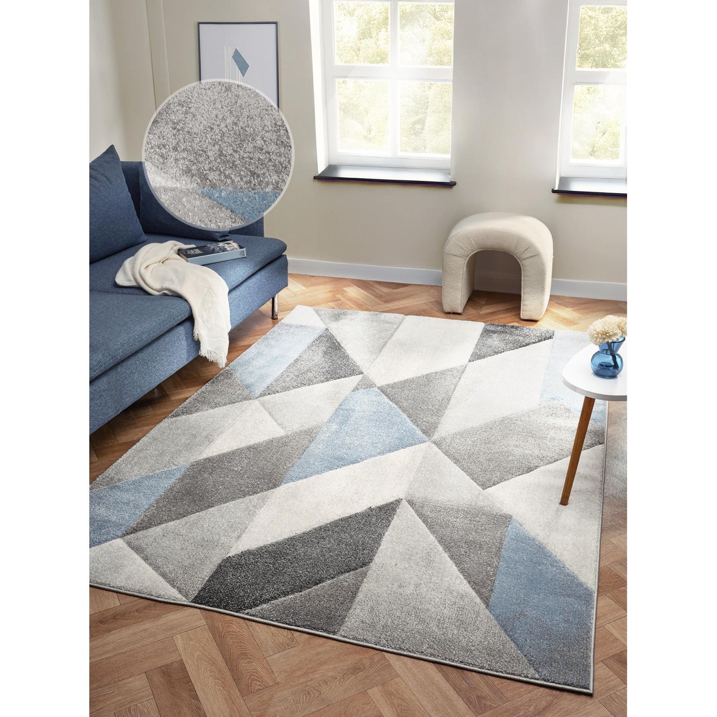 Orbit Alto Geometric 3D Carved Grey Blue Rug – Modern Soft Textured Polyester Carpet for Living Room, Bedroom, and Hallway