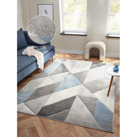 Orbit Alto Geometric 3D Carved Grey Blue Rug – Modern Soft Textured Polyester Carpet for Living Room, Bedroom, and Hallway