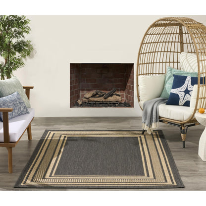 Horizon HOZ03 Modern Bordered Charcoal Grey Indoor & Outdoor Flatweave Rug