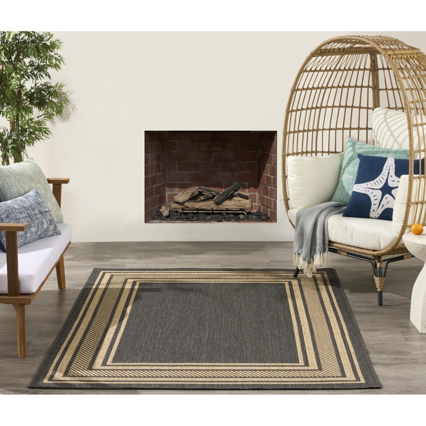 Horizon HOZ03 Modern Bordered Charcoal Grey Indoor & Outdoor Flatweave Rug