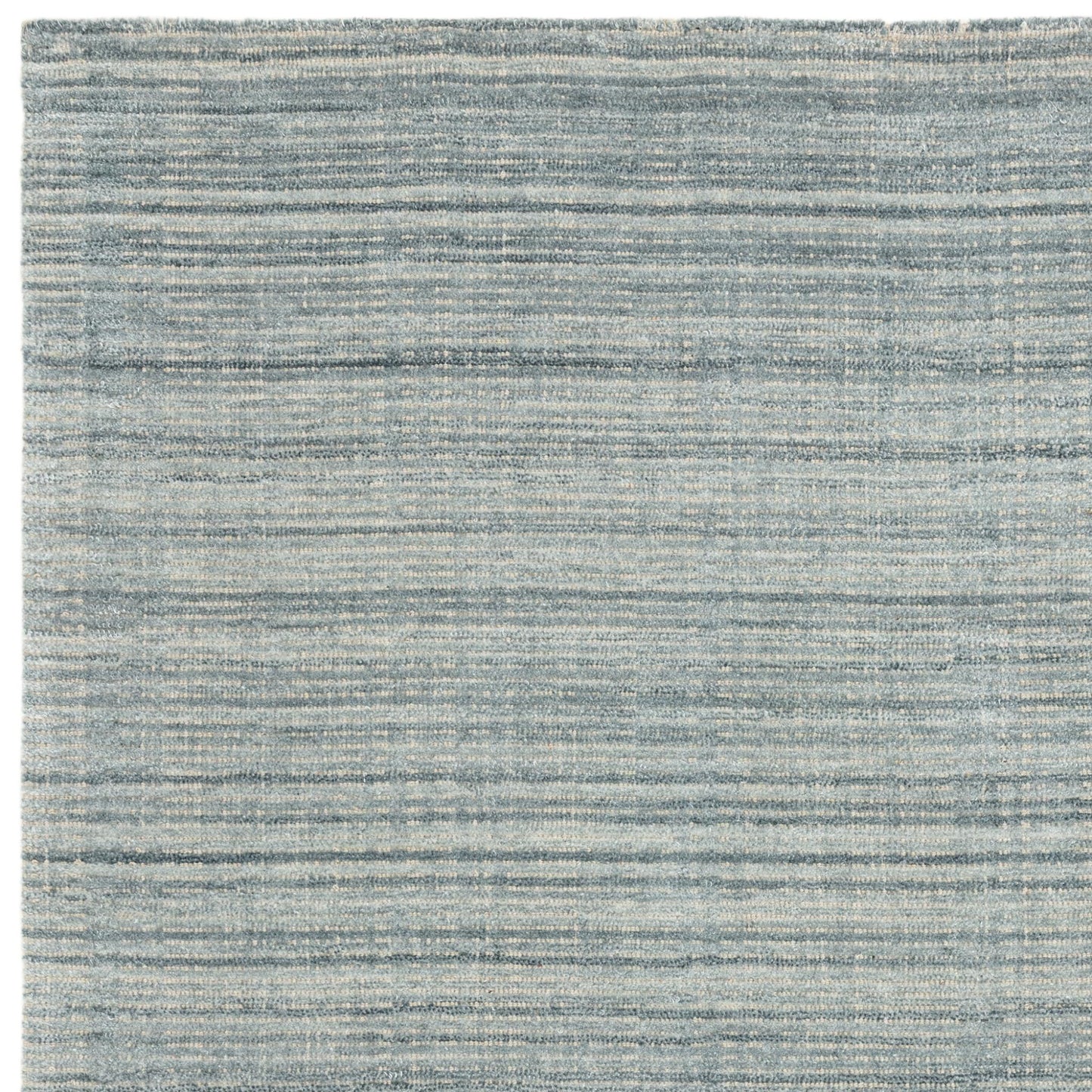 Hazy Sea Blue Handwoven Rug – Tip-Sheared Finish Soft Wool Blend Plain Striped Carpet for Modern Interiors