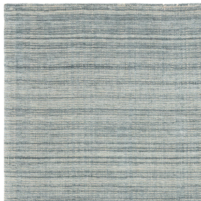 Hazy Sea Blue Handwoven Rug – Tip-Sheared Finish Soft Wool Blend Plain Striped Carpet for Modern Interiors