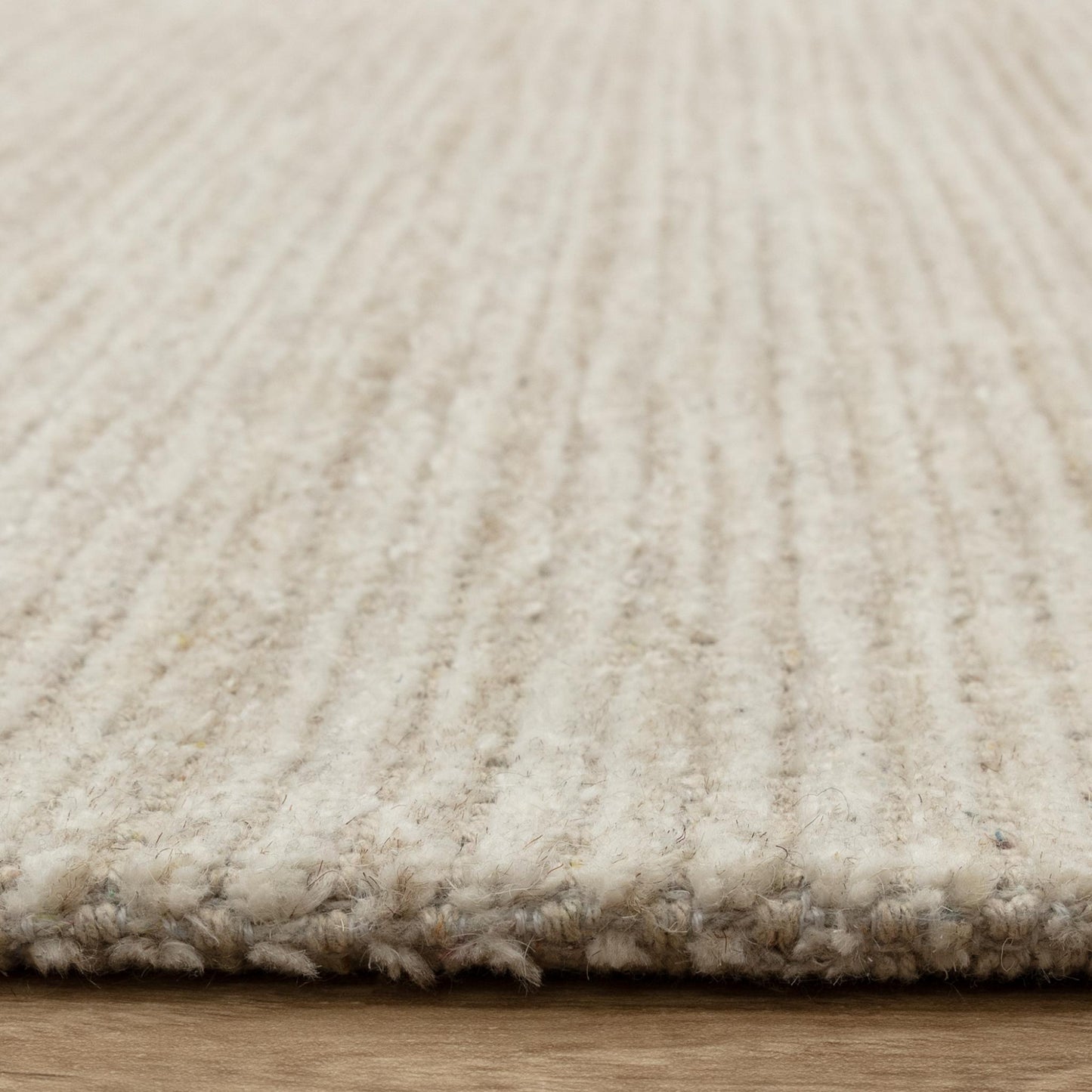 Hazy Putty Cream White Handwoven Rug – Tip-Sheared Finish Soft Wool Blend Plain Striped Carpet for Modern Interiors