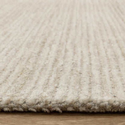 Hazy Putty Cream White Handwoven Rug – Tip-Sheared Finish Soft Wool Blend Plain Striped Carpet for Modern Interiors