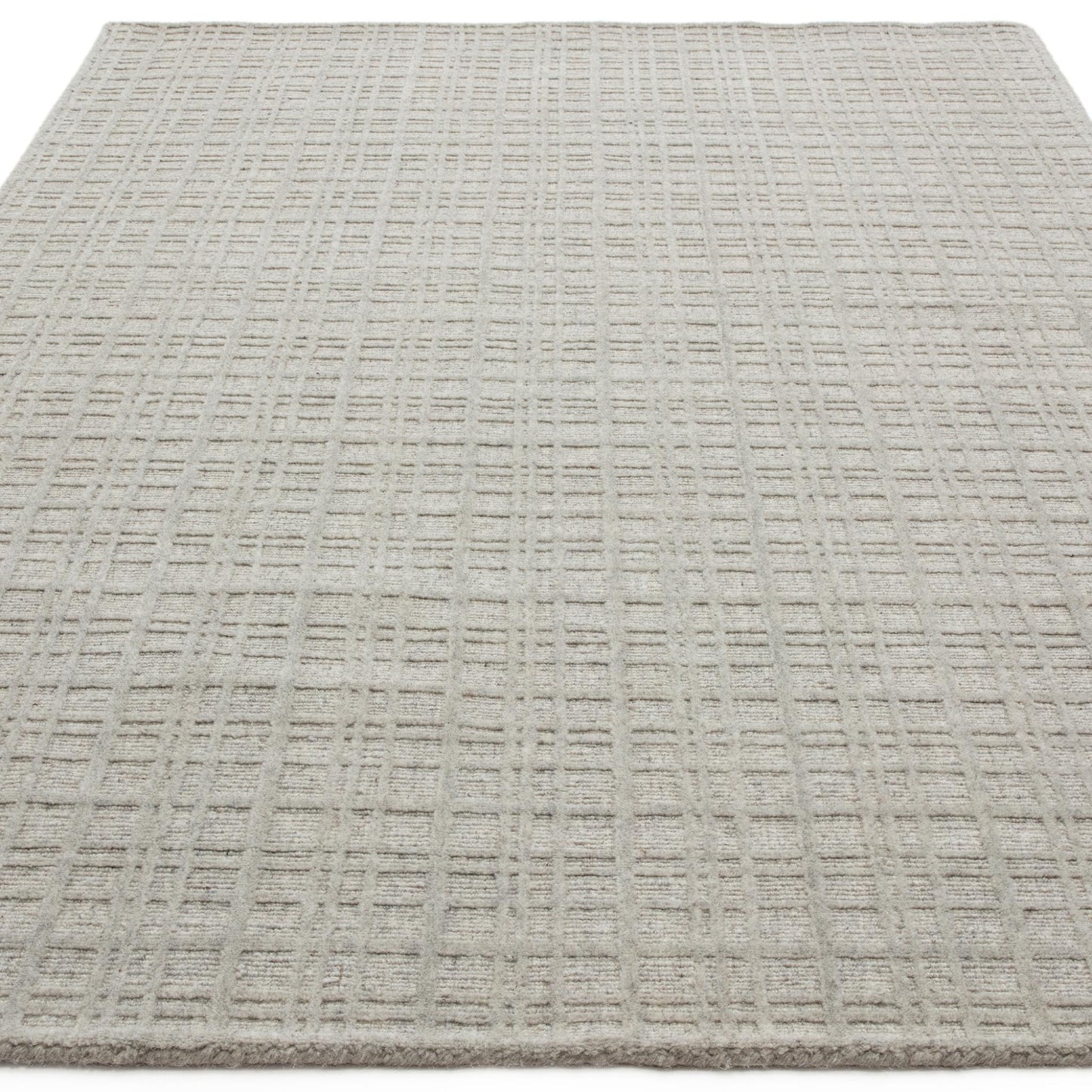 Thatch Grey Beige Handwoven Wool Rug – Neutral Checked Pattern in Undyed Wool Blend