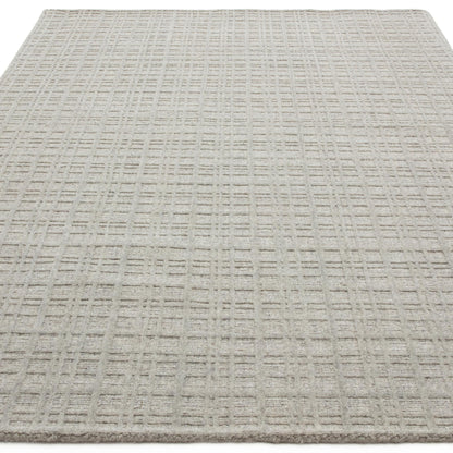 Thatch Grey Beige Handwoven Wool Rug – Neutral Checked Pattern in Undyed Wool Blend
