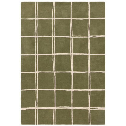 Albany Grid Olive Green – Bold Geometric Intrigue and Natural Wool Luxury