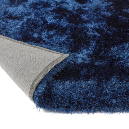 Origins Shimmer Silky Shaggy Hand Tufted Carpet Border Modern Soft Fluffy Shag Rug in Indigo Blue