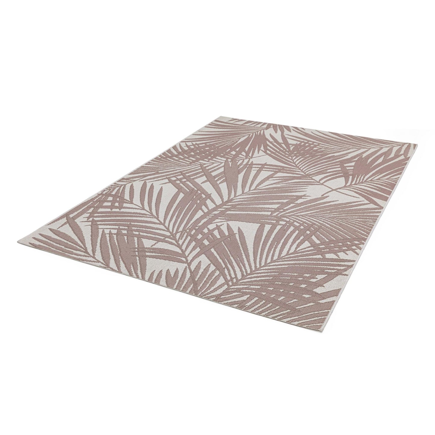 Patio Palm Botanical Leaf Pink & Natural Beige Indoor & Outdoor Flatweave Rug
