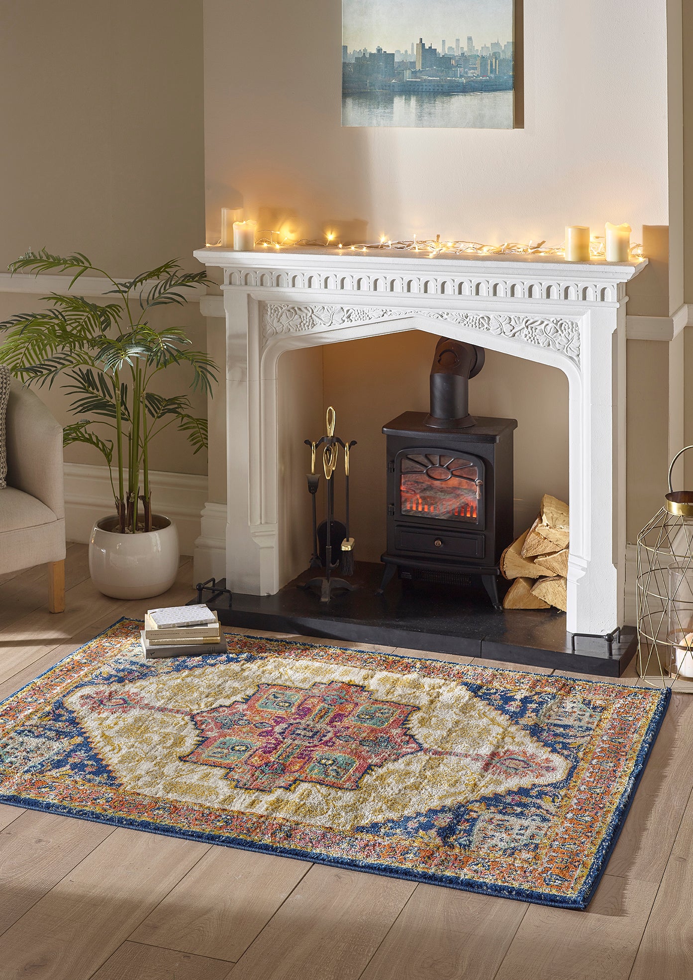 Origins Granada Traditional Bordered Rug & Hallway Runner in Amber