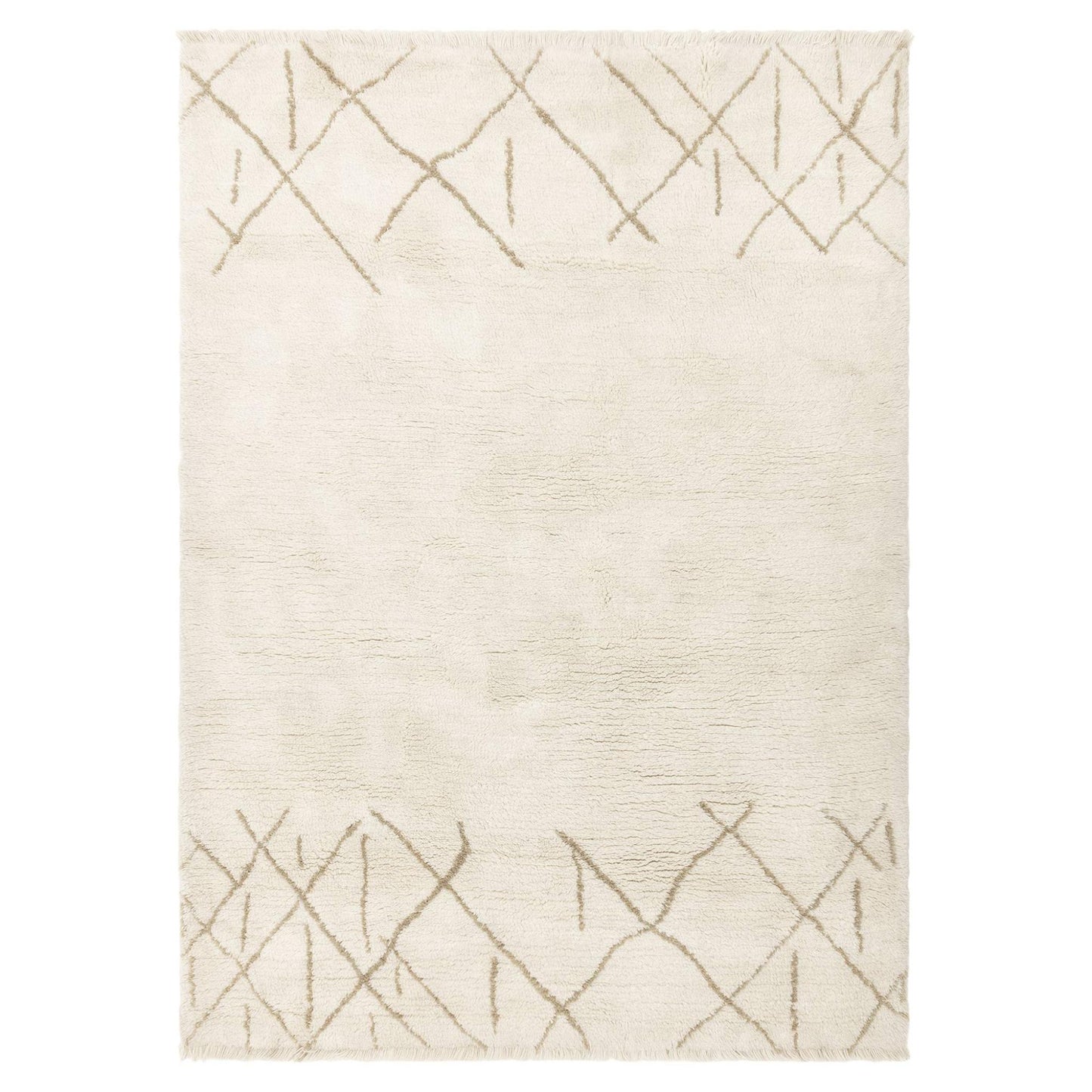 Azera Crosshatch Washable Wool Shaggy Rug – Tribal Berber Design in Cream White – Natural Softness & Modern Bohemian Style