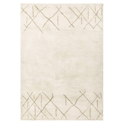 Azera Crosshatch Washable Wool Shaggy Rug – Tribal Berber Design in Cream White – Natural Softness & Modern Bohemian Style