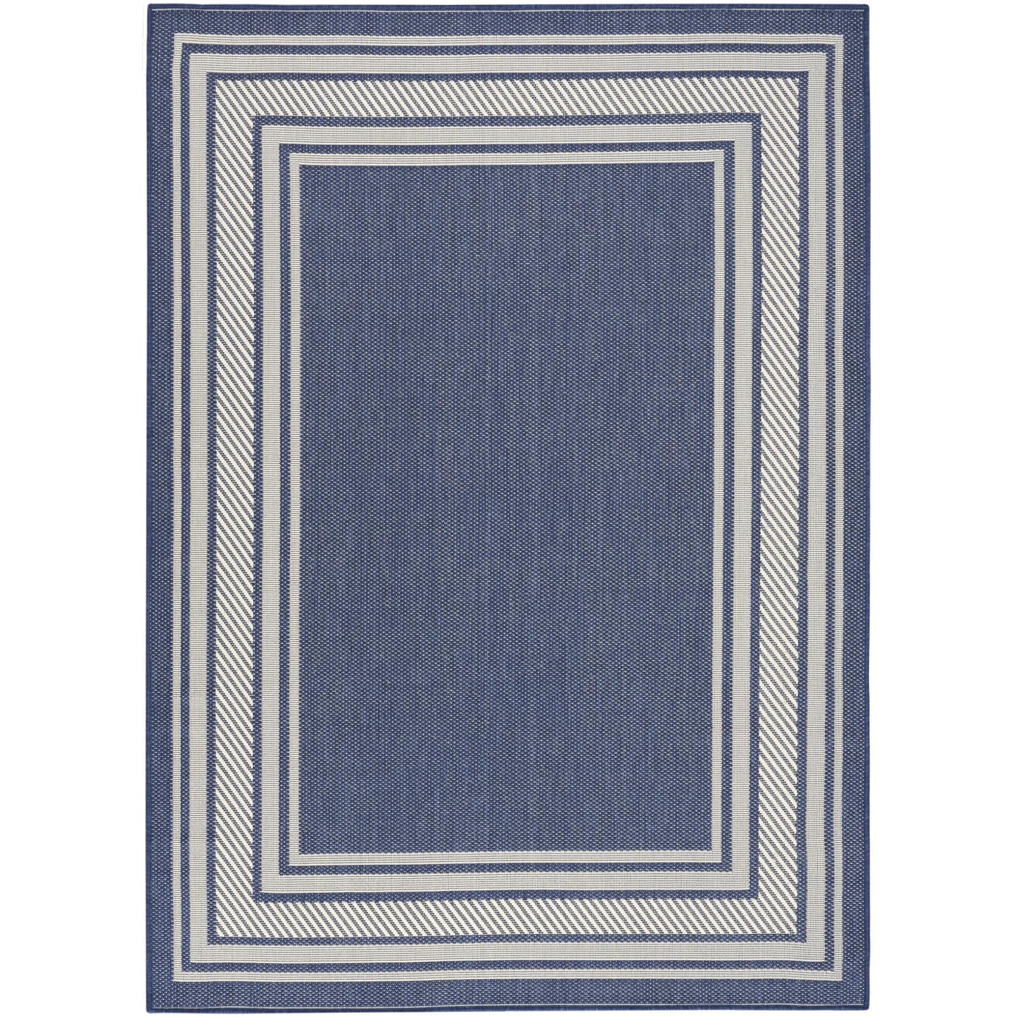 Horizon HOZ03 Modern Bordered Navy Blue Indoor & Outdoor Flatweave Rug