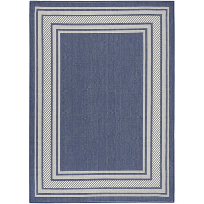 Horizon HOZ03 Modern Bordered Navy Blue Indoor & Outdoor Flatweave Rug