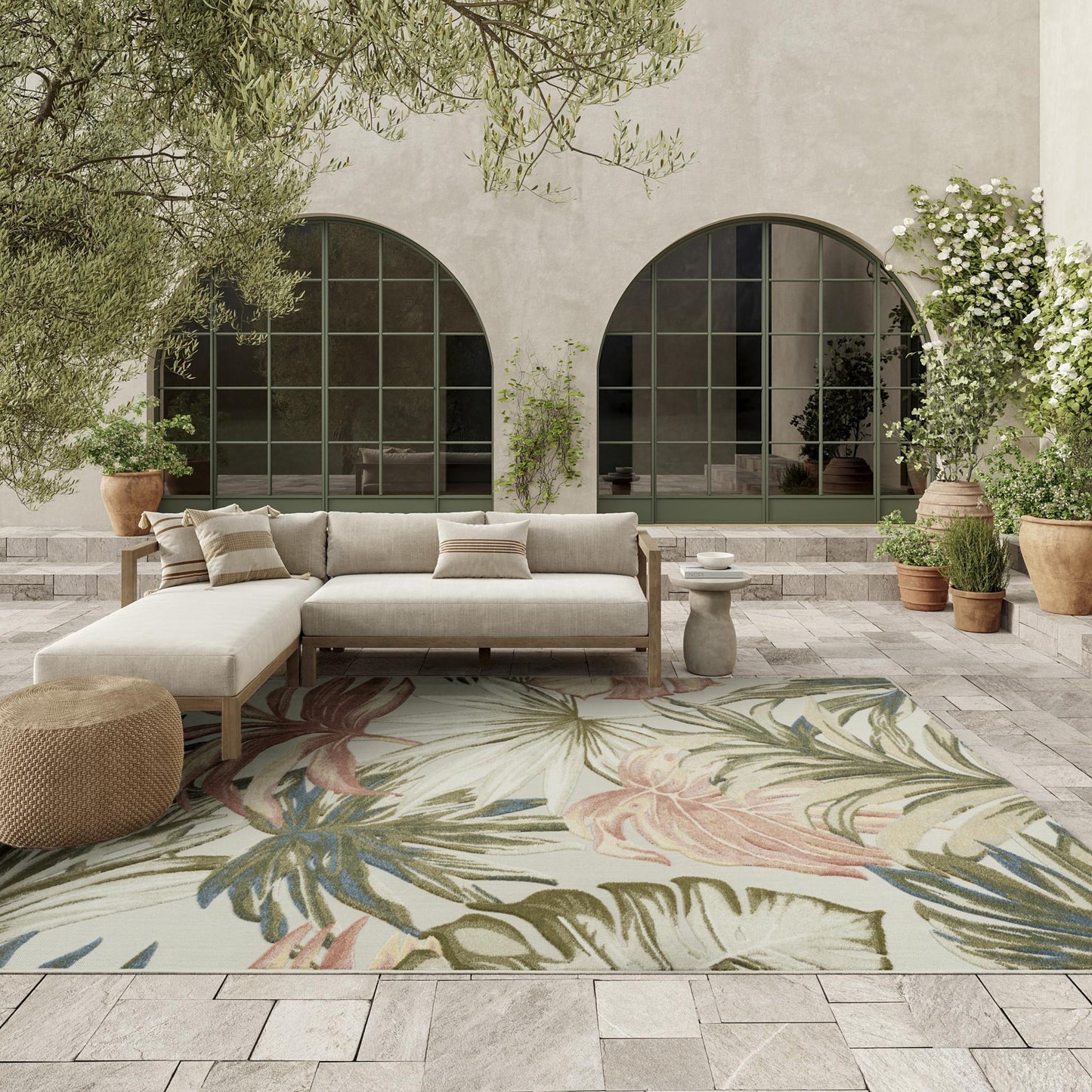 Aloha ALH43 Tropical Floral Ivory Green Indoor & Outdoor Area Rug