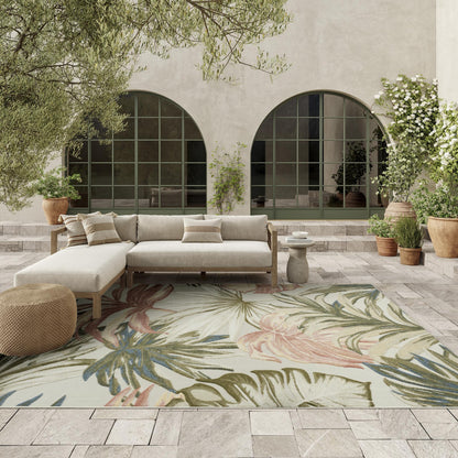 Aloha ALH43 Tropical Floral Ivory Green Indoor & Outdoor Area Rug