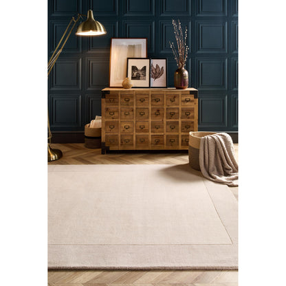 Origins Borders Hand Loom Woven Wool Bordered Rug Hallway in Natural Beige