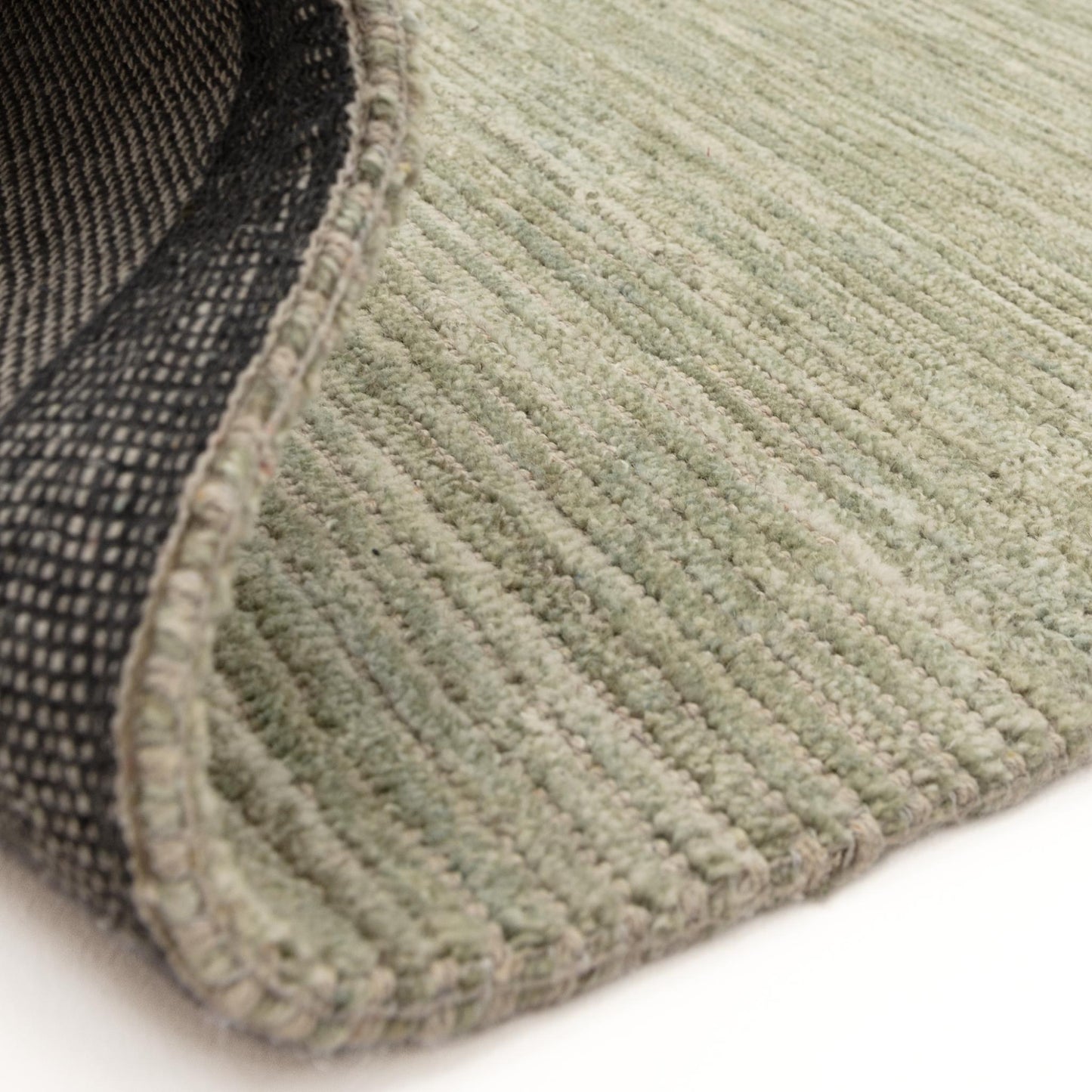 Hazy Pistachio Green Handwoven Rug – Tip-Sheared Finish Soft Wool Blend Plain Striped Carpet for Modern Interiors