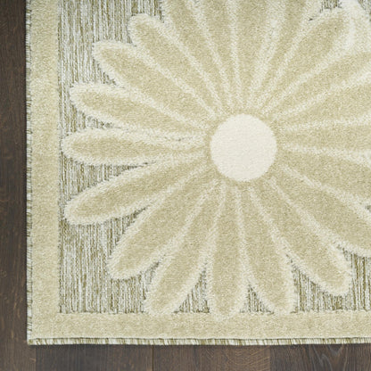 Aloha ALH33 Contemporary Daisy Ivory Sage Green Indoor & Outdoor Area Rug