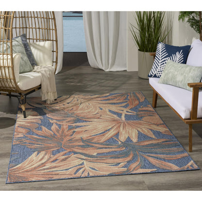 Aloha ALH43 Tropical Botanical Rose Blue Indoor & Outdoor Area Rug