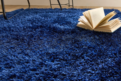 Chicago Shaggy Modern Plain Rug Hallway Runner in Indigo Blue