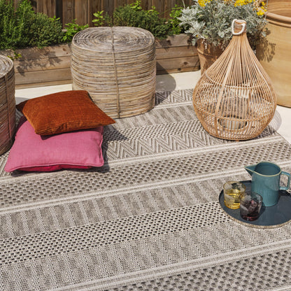 Varanda Stripe VA04 Geometric Neutral Grey Indoor & Outdoor Flatweave Rug