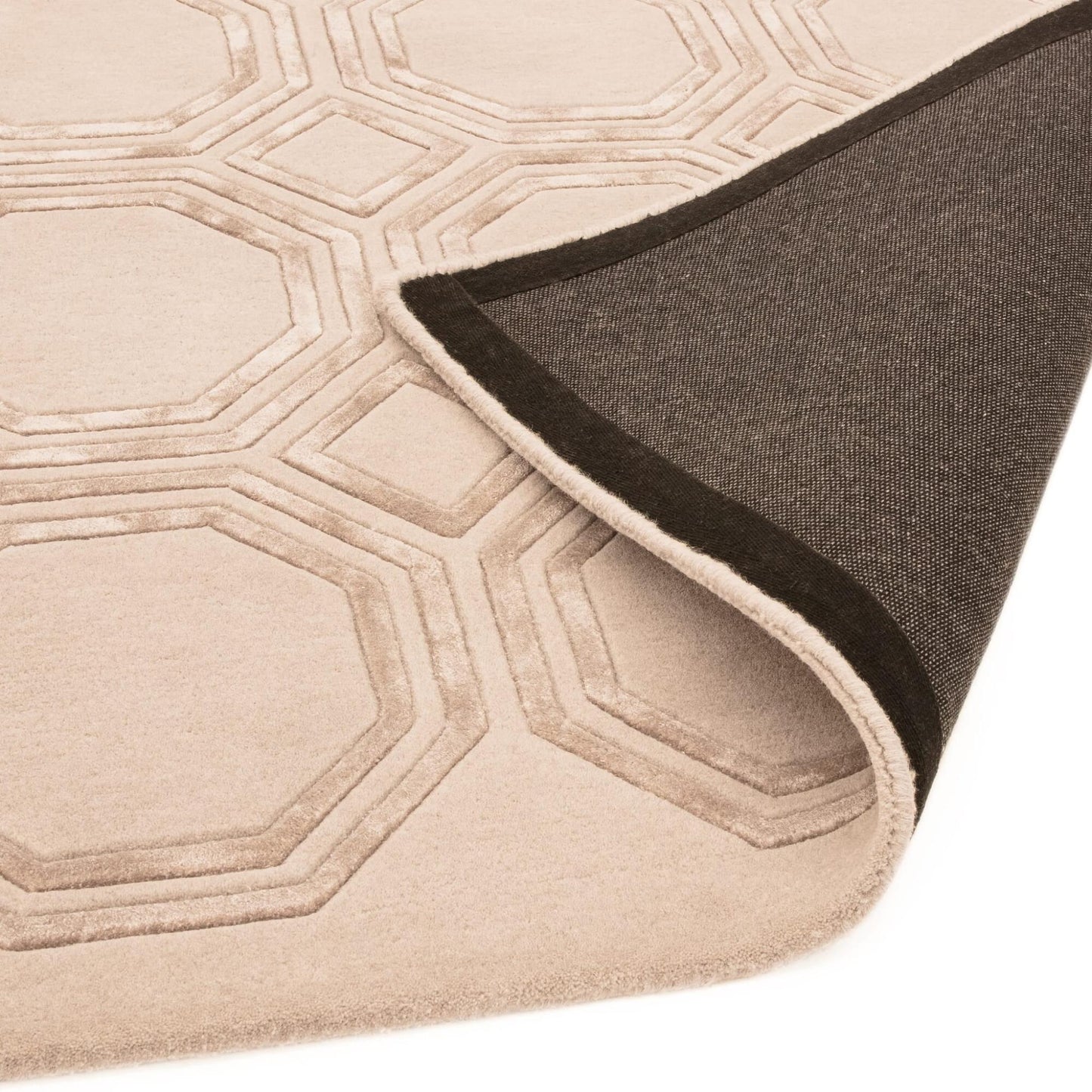 Nexus Octagon Beige Wool Viscose Hand Carved Geometric Rug – Luxurious Modern Elegance