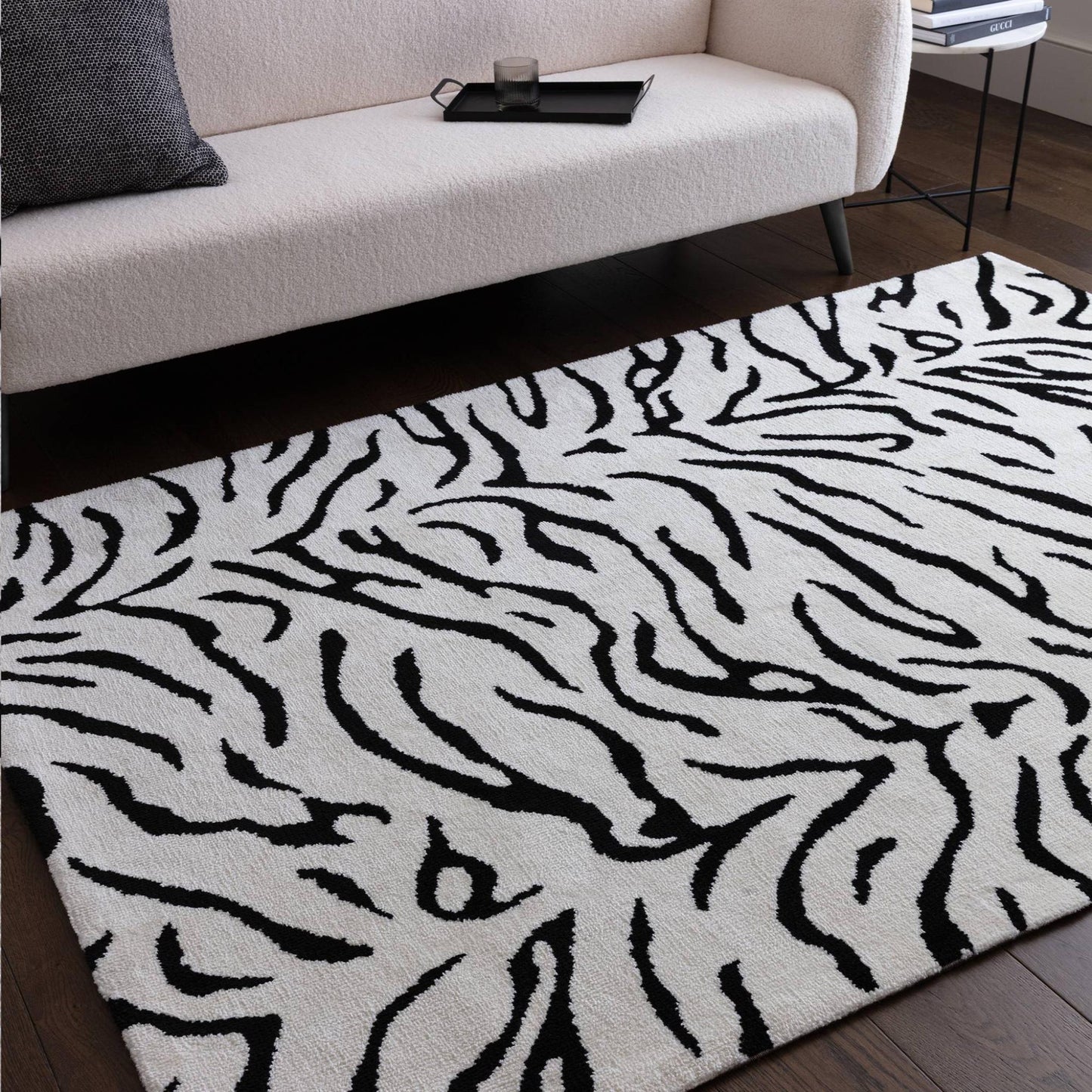 Wilder Tiger Mono Animal Inspired Black & White Rug – Modern Soft Textured Polyester Carpet