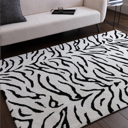 Wilder Tiger Mono Animal Inspired Black & White Rug – Modern Soft Textured Polyester Carpet