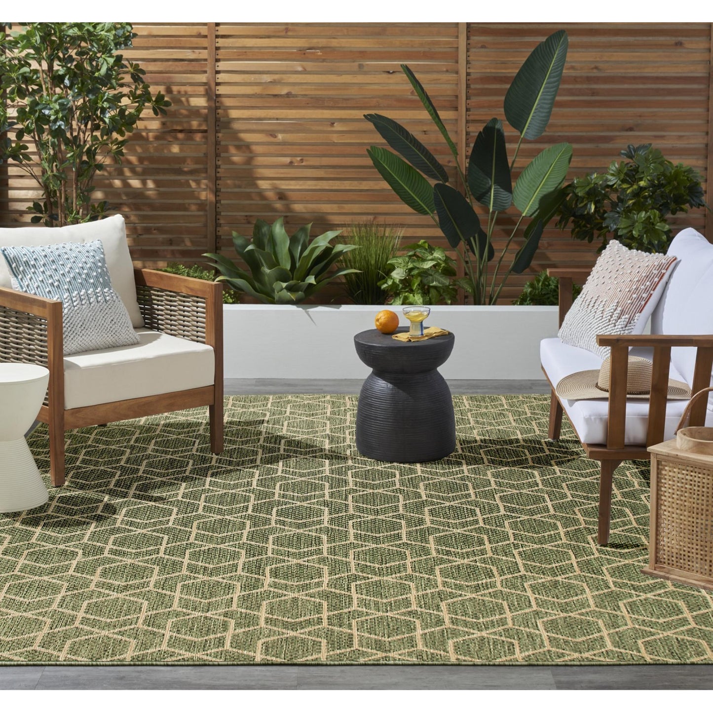 Horizon HOZ01 Modern Geometric Classic Trellis Green Indoor & Outdoor Flatweave Rug