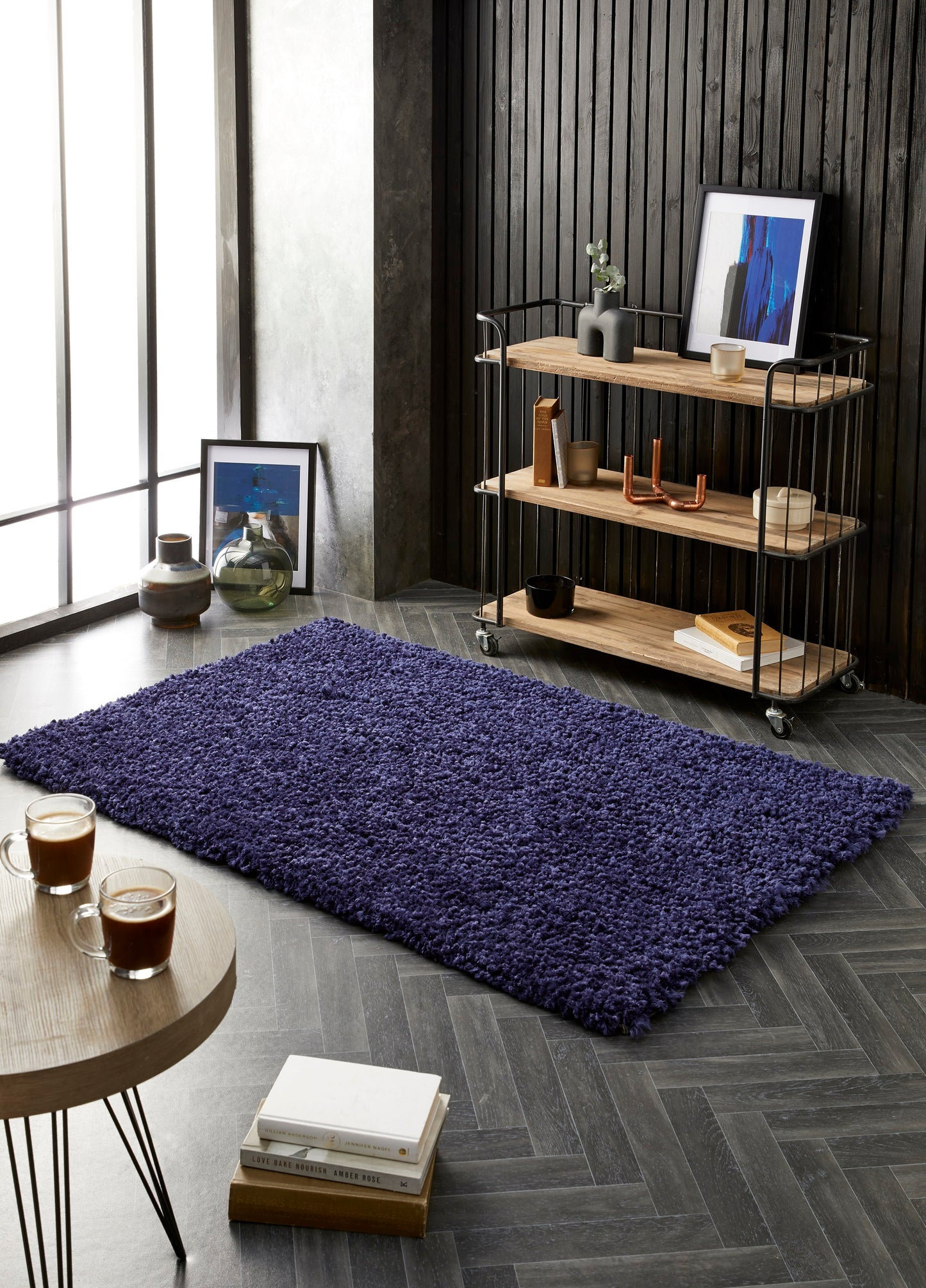 Origins Portland Modern Plain High Pile Super Soft Fluffy Shaggy Rug in Navy Blue