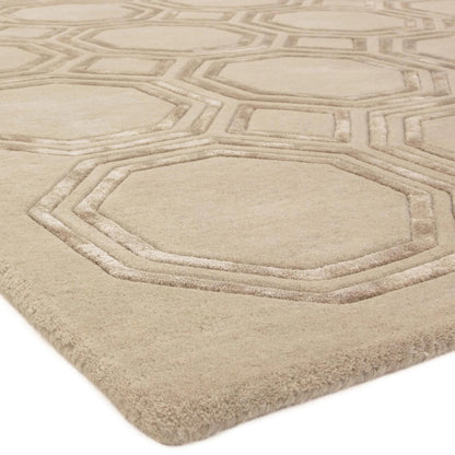 Nexus Octagon Beige Wool Viscose Hand Carved Geometric Rug – Luxurious Modern Elegance
