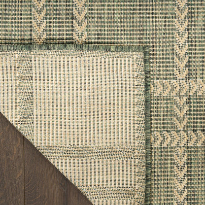 Horizon Grid HOZ04 Modern Geometric Patio Green Indoor & Outdoor Flatweave Rug