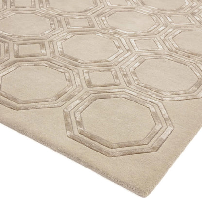Nexus Octagon Beige Wool Viscose Hand Carved Geometric Rug – Luxurious Modern Elegance