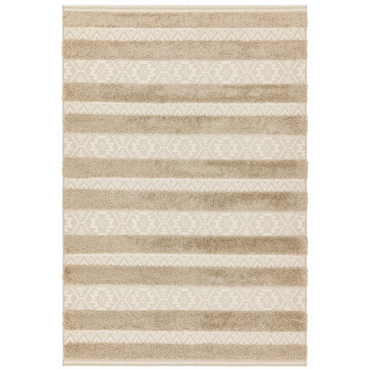 Monty MN04 Textured Geometric Striped Rug – Natural Cream Indoor & Outdoor Flatweave