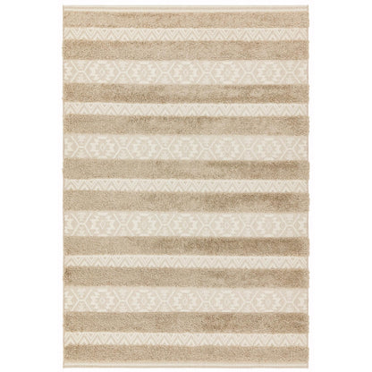 Monty MN04 Textured Geometric Striped Rug – Natural Cream Indoor & Outdoor Flatweave