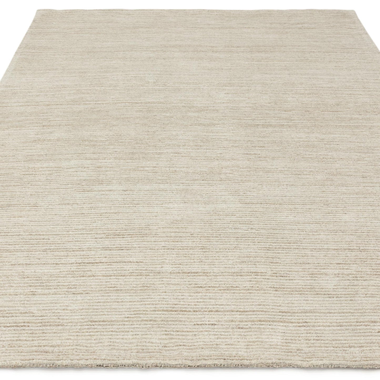 Hazy Putty Cream White Handwoven Rug – Tip-Sheared Finish Soft Wool Blend Plain Striped Carpet for Modern Interiors