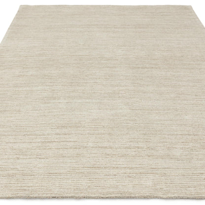 Hazy Putty Cream White Handwoven Rug – Tip-Sheared Finish Soft Wool Blend Plain Striped Carpet for Modern Interiors