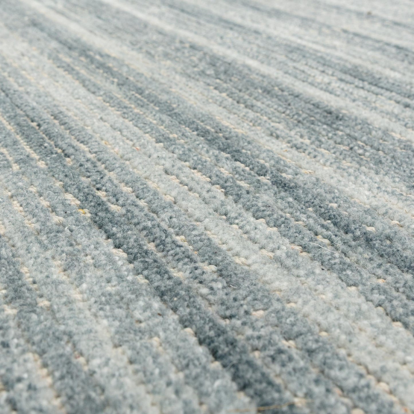 Hazy Sea Blue Handwoven Rug – Tip-Sheared Finish Soft Wool Blend Plain Striped Carpet for Modern Interiors