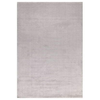 Kuza Plain Stripe Soft Silky Velvety Modern Rug in Silver Grey