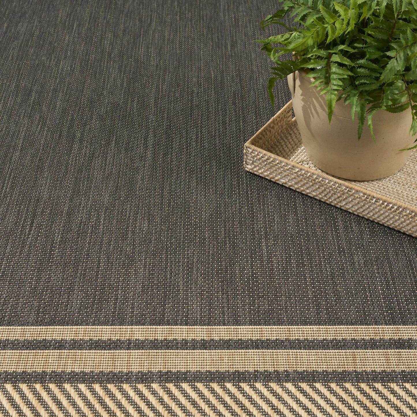 Horizon HOZ03 Modern Bordered Charcoal Grey Indoor & Outdoor Flatweave Rug