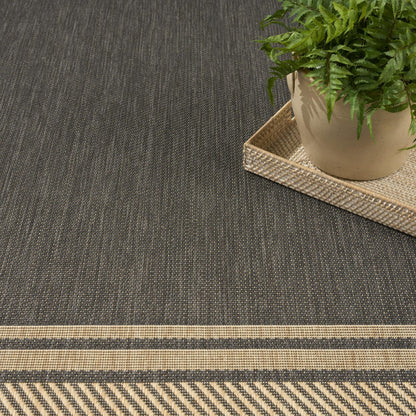 Horizon HOZ03 Modern Bordered Charcoal Grey Indoor & Outdoor Flatweave Rug