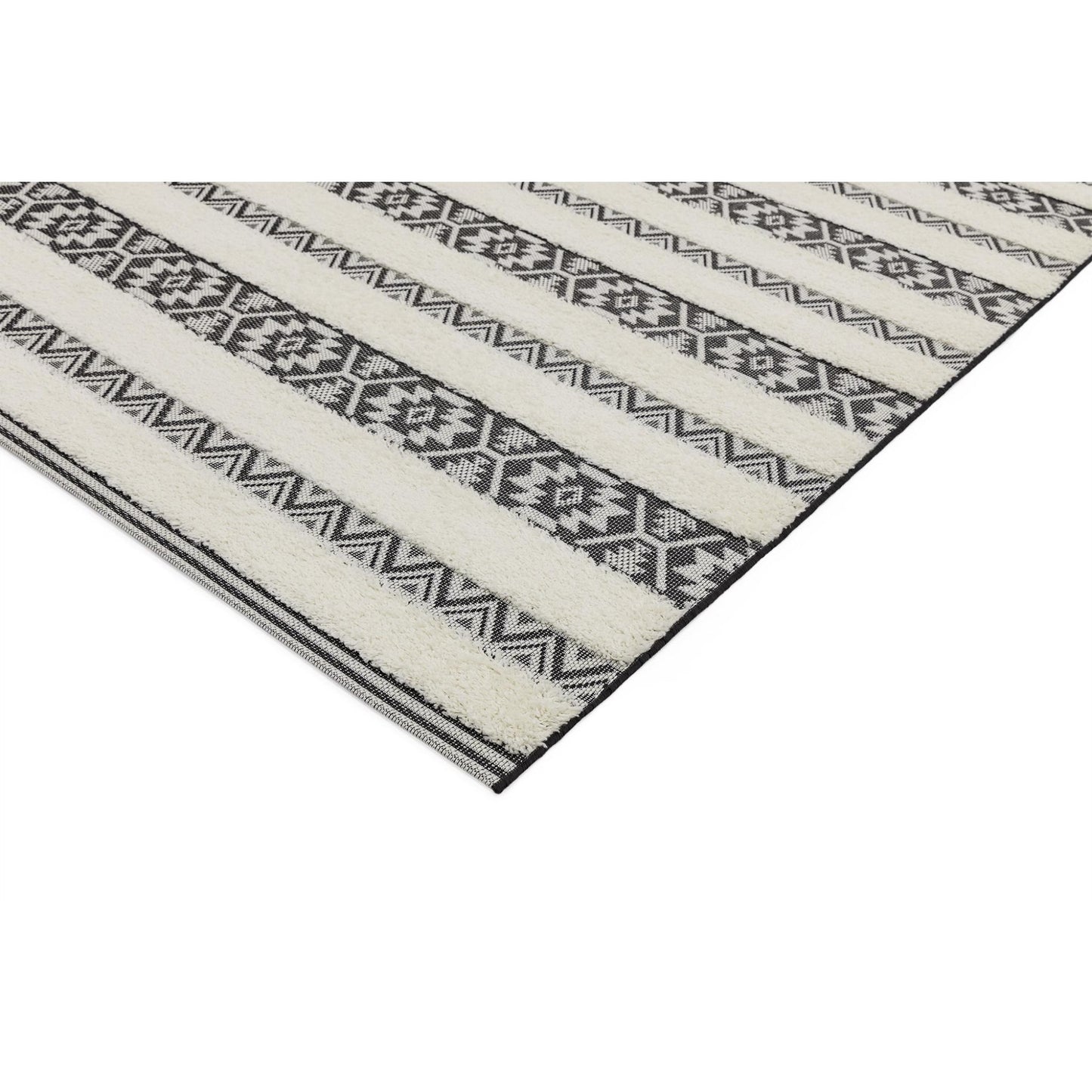 Monty MN03 Tribal Striped Indoor-Outdoor Rug – Durable Geometric Flatweave in Cream & Charcoal